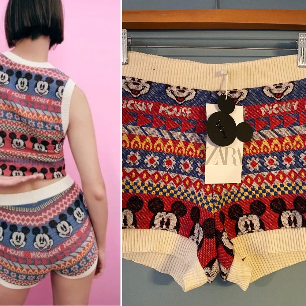 Zara x Disney special edition knit Mickey Mouse shorts size S new with t…